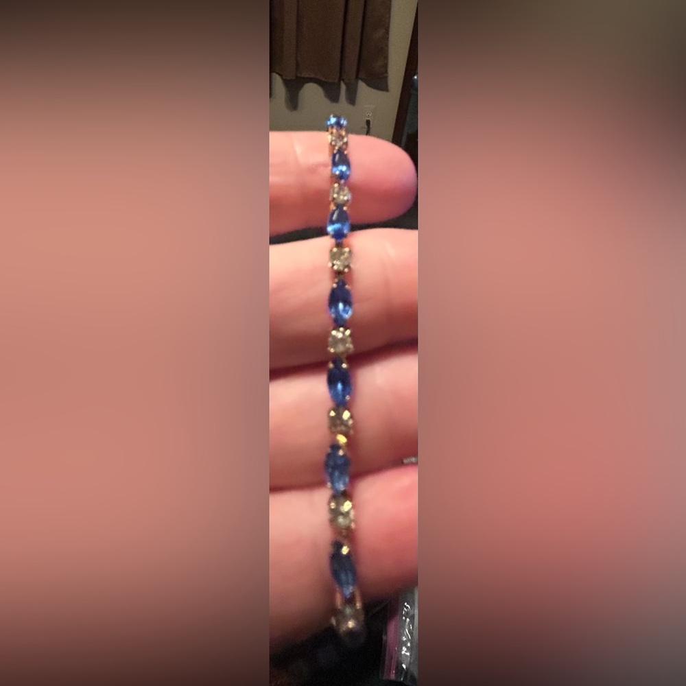 2 Elegant Blue and Clear Crystal set in Gold Tone Bracelet - Picture 4 of 8